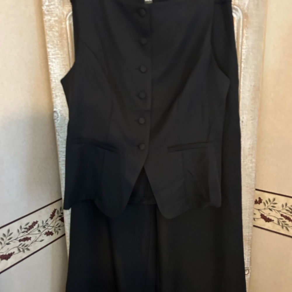 Classic Black Sleeveless Button Vest and pant set